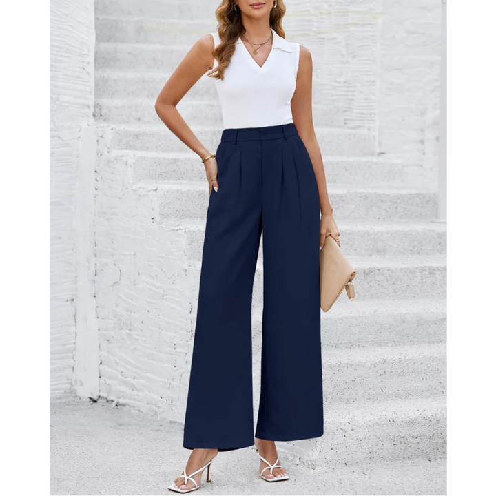 Women Cropped Trousers, Ladies Navy Blue Pants, 12-14 UK Size, M - OneBag