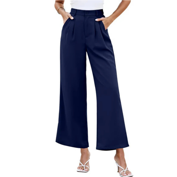 Women Cropped Trousers, Ladies Navy Blue Pants, 12-14 UK Size, M - OneBag