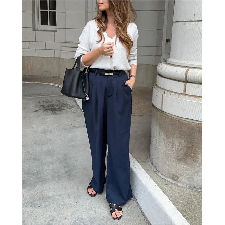 Women Cropped Trousers, Ladies Navy Blue Pants, 12-14 UK Size, M - OneBag