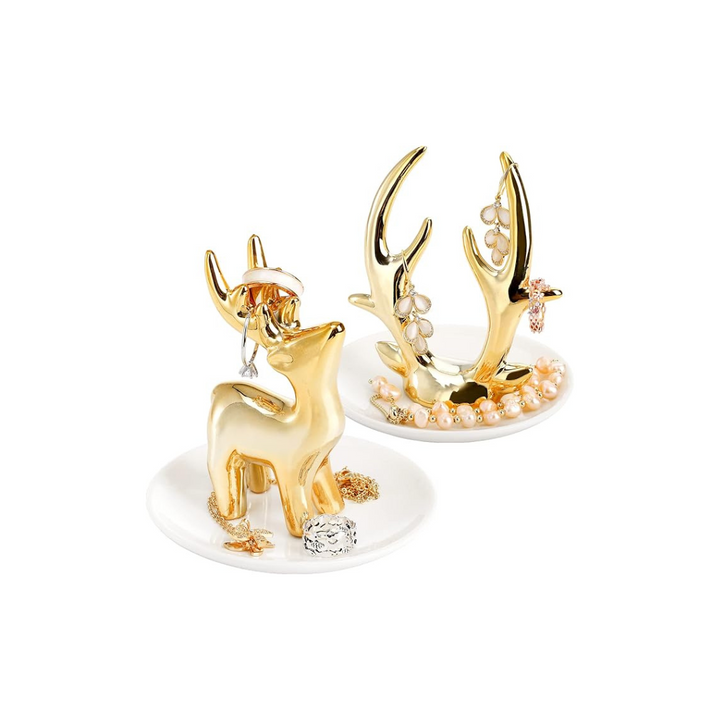 2 Pcs Ceramic Ring Dish, 4" Gold Jewelry Holder Dish Bracelet Earrings Necklace Ring Holder Dish, Decorative Trinket Dish - OneBag