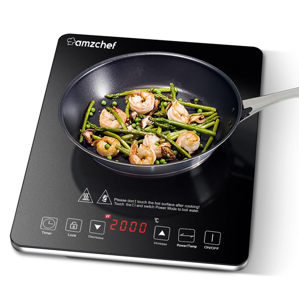 AMZCHEF Single Induction Cooker, Ultra-thin Induction Hob with Glass Panel, Touch Sensor