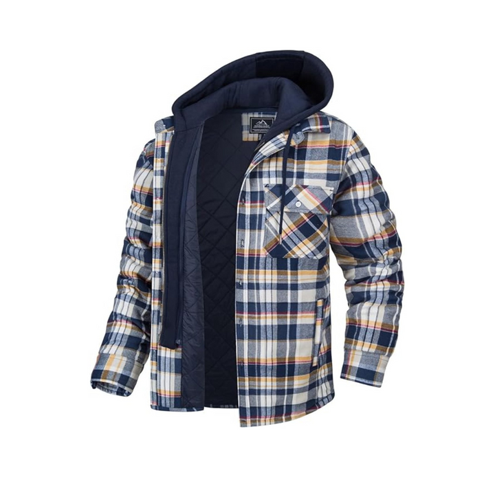 Men's Yellow Flannel Shirt Lumberjack Jacket with Removable Hood - OneBag