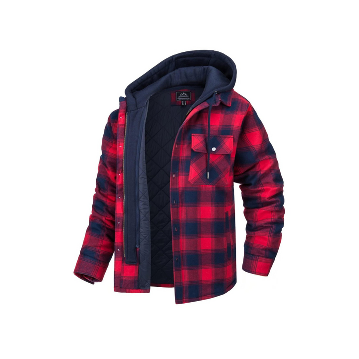 Men's Red Flannel Shirt Lumberjack Jacket with Removable Hood - OneBag