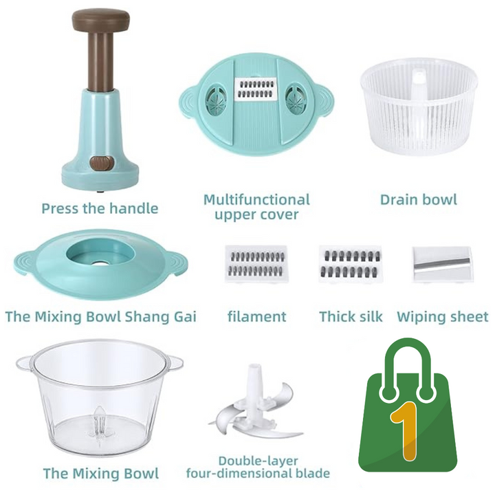 Food Chopper Processor 2L Powerful Manual Hand Pushing  Stainless Steel Food Chopper Processor - OneBag