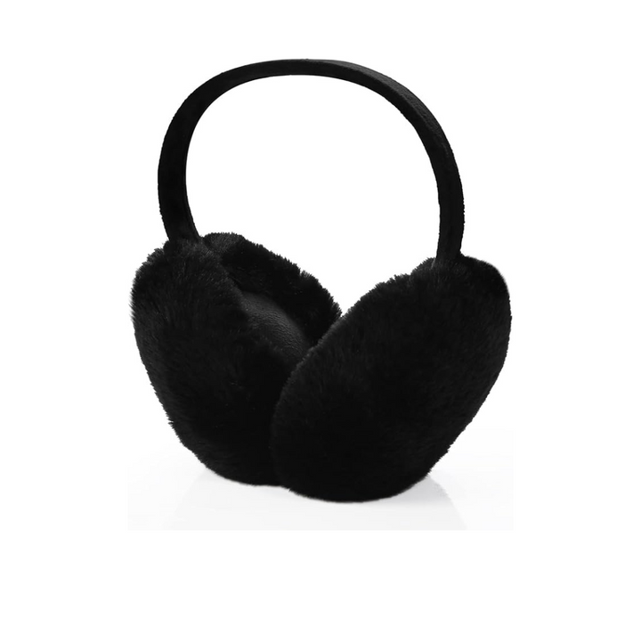 Black Winter Ear Muffs, Foldable Black Ear Muffs, Plush Earmuffs - OneBag