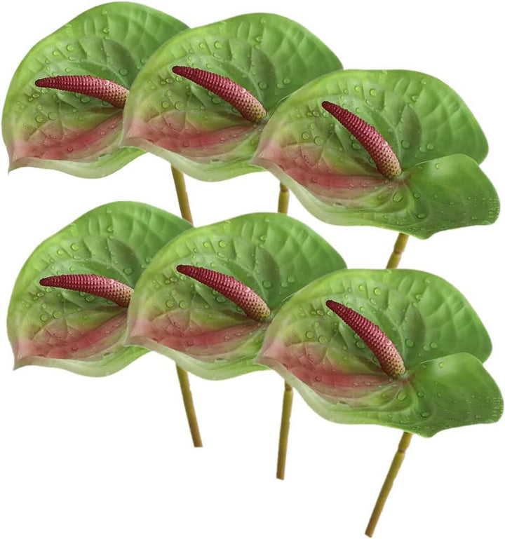 6 Pcs 27 Green Simulation Large Artificial Anthurium Lily Permanent Flowers - OneBag
