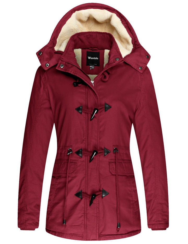 Wantdo Women's Winter Military Cotton Jacket Hooded Outwear Coat Claret Size S - OneBag