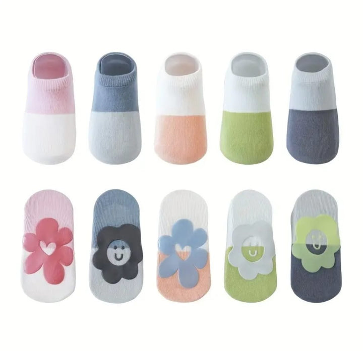 5 Pcs Baby Non Slip Grips Ankle Socks, Toddler Cartoon Anti Skid Socks for Boys Girls - OneBag