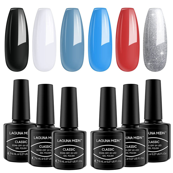 6 Pcs Lagunamoon Gel Nail Polish Sets, UV LED Soak Off Lacquer Kit Varnish Manicure & Pedicure - OneBag