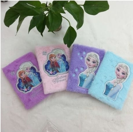Elsa and Anna A5 Fur Notebook, Disney Character Soft Cover Notebook for Girls, Elsa Anna Gifts
