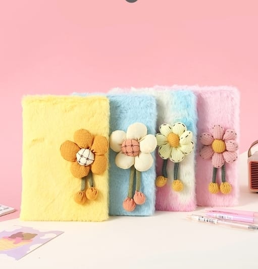 Creative A5 Little Flower Plush Notebook Custom Cartoon Notebook Student Diary book horizontal line book girl notepad