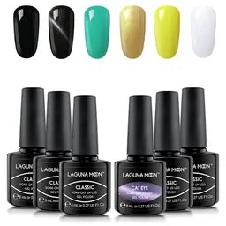 6 Pcs Lagunamoon Gel Nail Polish Sets, UV LED Soak Off Lacquer Kit Varnish Manicure & Pedicure - OneBag
