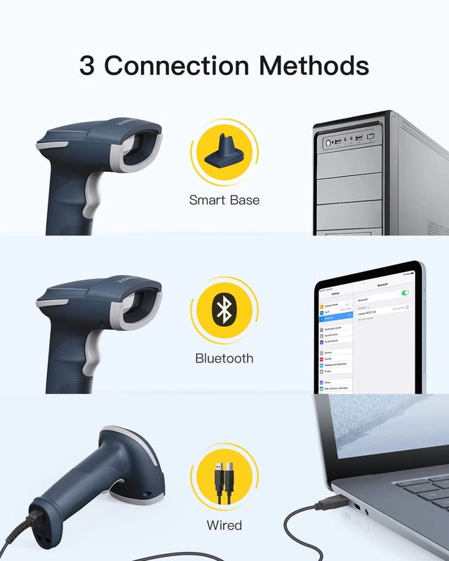 Inateck 2D Wireless Barcode Scanner, Bluetooth 5.0, 2.4Ghz Smart Base, Screen Scanning, BCST-54 - OneBag