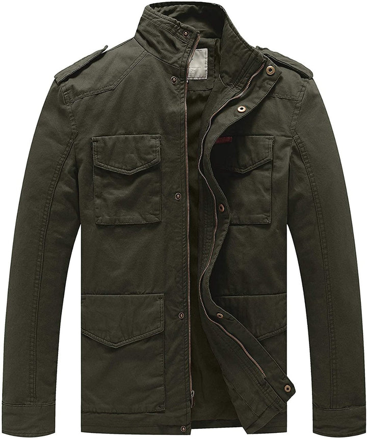 Men's Small Army Green Casual Jacket, Outdoor Cotton Coat, Warm Leisure Jacket - OneBag