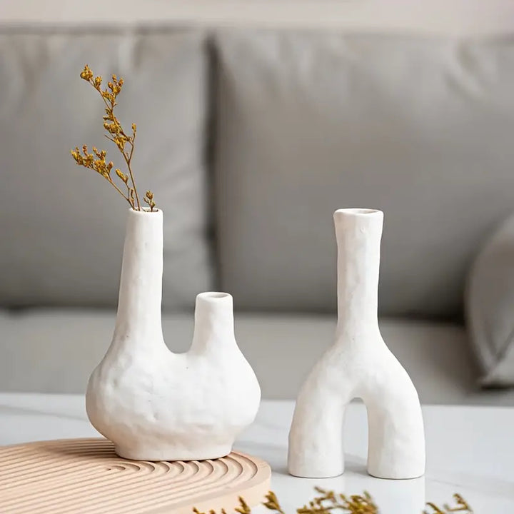 2 Pcs Ceramic Flower Vase, for Modern Boho House, Living Room, Table, Office - OneBag