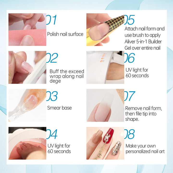 2 Pcs 15ml Builder Nail Gels,  5 in 1 Builder Base Strengthening Gel, Professional Manicure Repair - OneBag
