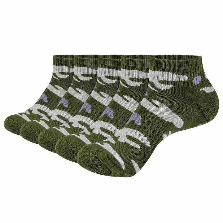 5 Pcs Men's Camo Sports Socks, Moisture Wicking Quarter Cushioned Running Socks, Casual Athletic Ankle Socks - OneBag