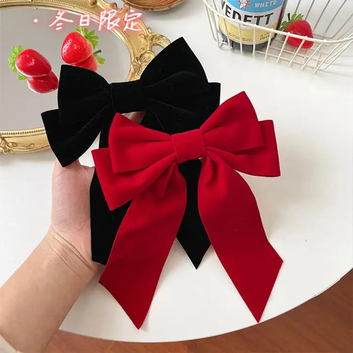 Velvet Bow Hair Clip with Pearl Hair Pins, Large Satin Ribbon Bow Hairpins, Hair Accessories - OneBag