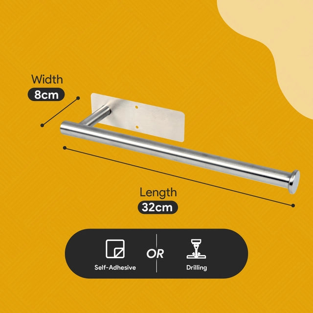Jojeys Silver Kitchen Roll Holder Under Cabinet, Adhesive & Screw Mounted 304 Stainless Steel Kitchen Towel Holder, Suitable for Under Cupboard & Cabinet Toilet Tissue Paper Roll Holder - OneBag