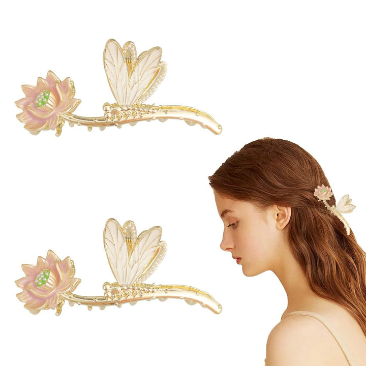 2 Pcs Lotus Flower Hair Claw Clips, NonSlip Strong Metal Hair Jaw Clips - OneBag