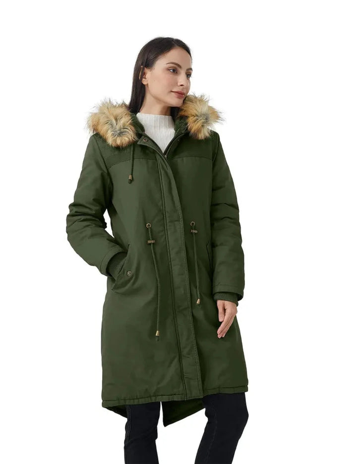 Women's Armey Green Medium Winter Long Hooded Thickened Sherpa Fleece - OneBag