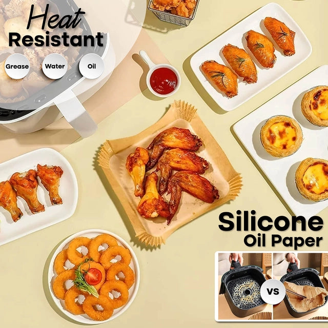 100 Pcs Size 6.3 Brown Airfryer Liners,  Liners Disposable Square Non-Stick Paper for Oven, Airfryers Oil Resistant Parchment Paper Waterproof - OneBag