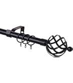 Black 120-210cm  48-84inch Curtain Pole, Single Spiral Metal Extendable Adjustable 16/19mm Diamete Curtain Rod Set, Decorative Window - OneBag