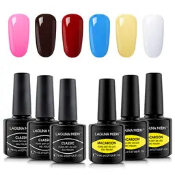 6 Pcs Lagunamoon Gel Nail Polish Sets, UV LED Soak Off Lacquer Kit Varnish Manicure & Pedicure - OneBag