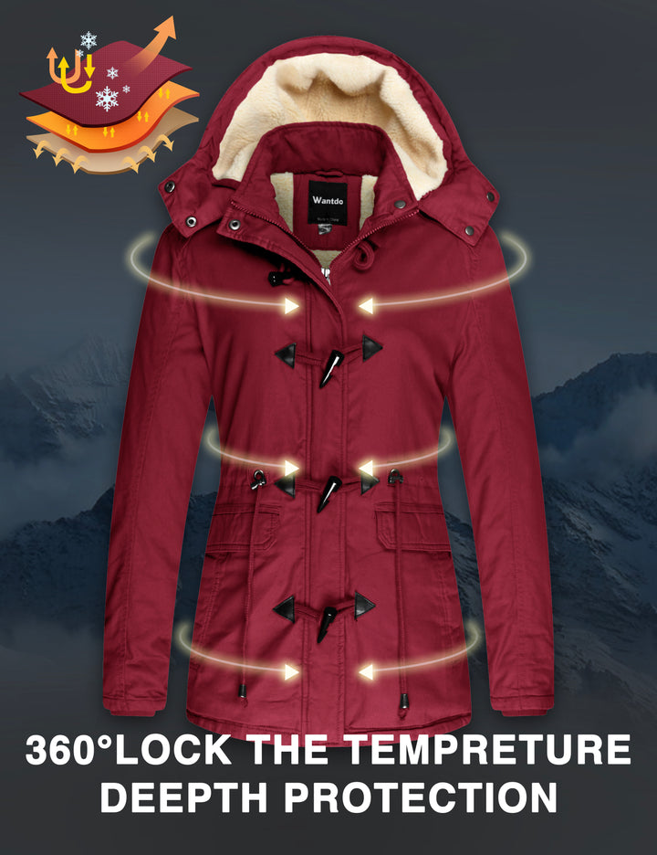 Wantdo Women's Winter Military Cotton Jacket Hooded Outwear Coat Claret Size S - OneBag