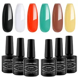 6 Pcs Lagunamoon Gel Nail Polish Sets, UV LED Soak Off Lacquer Kit Varnish Manicure & Pedicure - OneBag