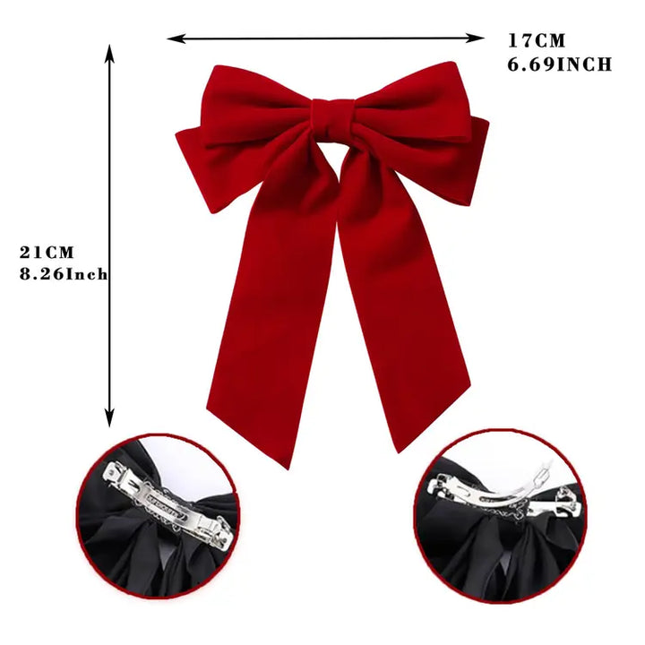 Velvet Bow Hair Clip with Pearl Hair Pins, Large Satin Ribbon Bow Hairpins, Hair Accessories - OneBag