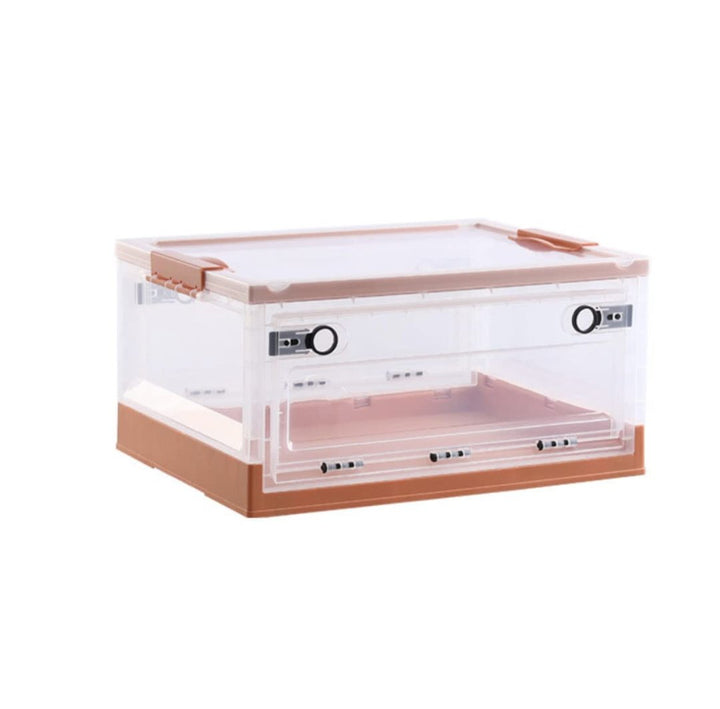 Orange 50x35.5x23.5cm Plastic Storage Box with Lid, Collapsible Storage Box, Foldable Storage Drawers with Wheels Heavy Duty Sturdy - OneBag
