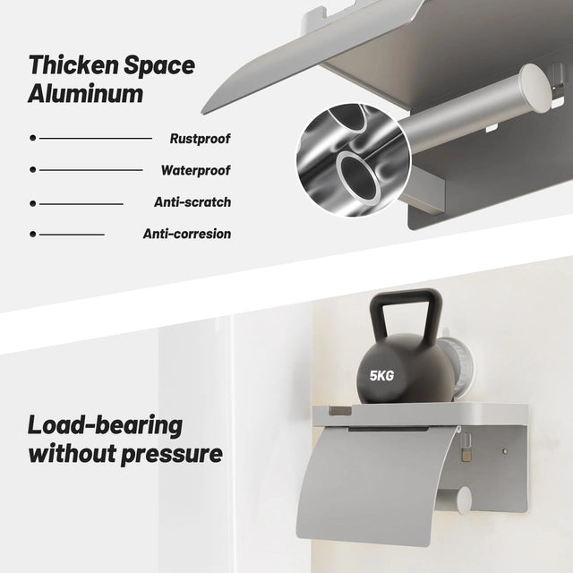 VEHHE Gunmetal Grey Toilet Roll Holder, Suction Cup Toilet Roll Holder with Shelf, Toilet Paper Holder Wall Mounted, No Drill Toilet Roll Holder Rust Resistant, Bathroom Toilet Roll Holder - OneBag