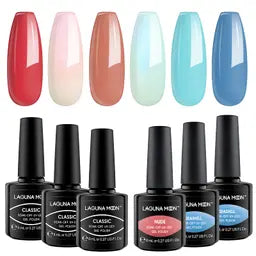 6 Pcs Lagunamoon Gel Nail Polish Sets, UV LED Soak Off Lacquer Kit Varnish Manicure & Pedicure - OneBag