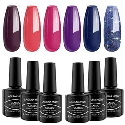 6 Pcs Lagunamoon Gel Nail Polish Sets, UV LED Soak Off Lacquer Kit Varnish Manicure & Pedicure - OneBag
