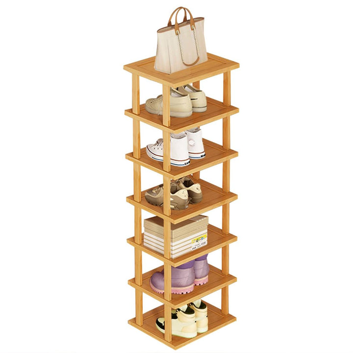 7 Tier Shoe Rack, Shoe Racks Storage, Natural Bamboo Shelf Vertical Narrow Shoe Racks - OneBag