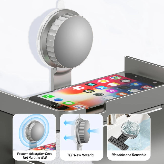 VEHHE Gunmetal Grey Toilet Roll Holder, Suction Cup Toilet Roll Holder with Shelf, Toilet Paper Holder Wall Mounted, No Drill Toilet Roll Holder Rust Resistant, Bathroom Toilet Roll Holder - OneBag