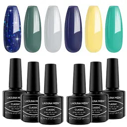 6 Pcs Lagunamoon Gel Nail Polish Sets, UV LED Soak Off Lacquer Kit Varnish Manicure & Pedicure - OneBag