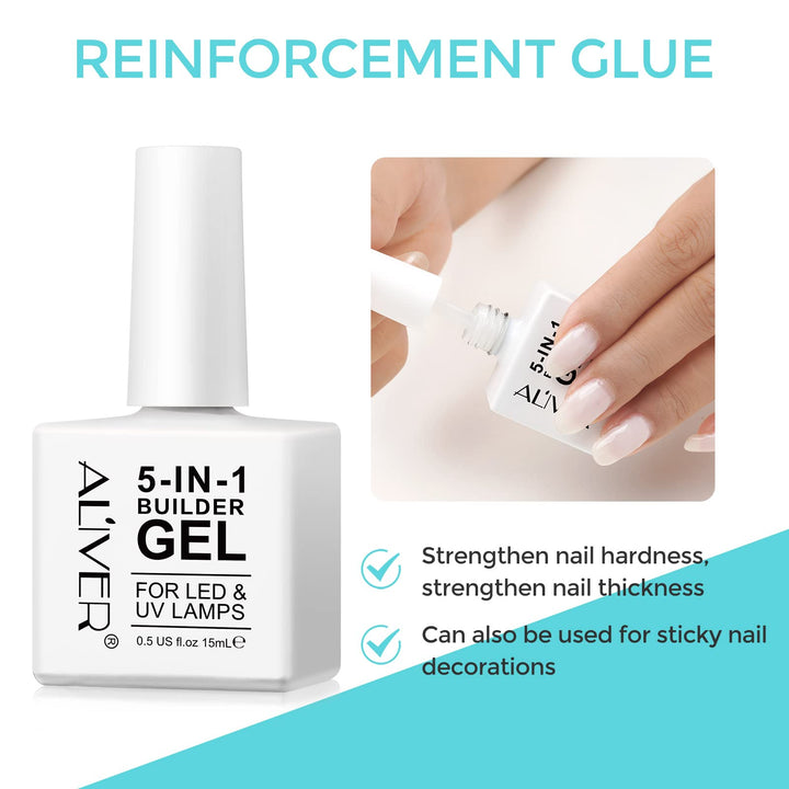 2 Pcs 15ml Builder Nail Gels,  5 in 1 Builder Base Strengthening Gel, Professional Manicure Repair - OneBag