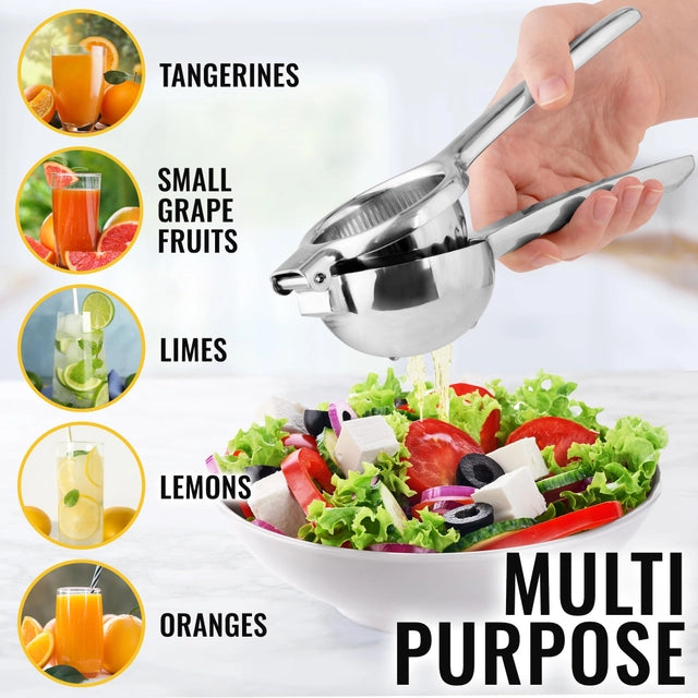 Stainless Steel Lemon Squeezer with Premium Quality, Heavy Duty Solid Metal Squeezer Bowl, Large Manual Citrus Press Juicer and Lime Squeezer - OneBag