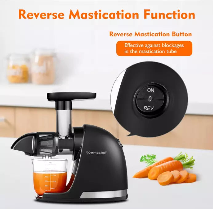 AMZCHEF Black Juicer Machines, Cold Press Slow Juicer, Masticating Juicer whole Fruit and Vegetable- 307 - OneBag