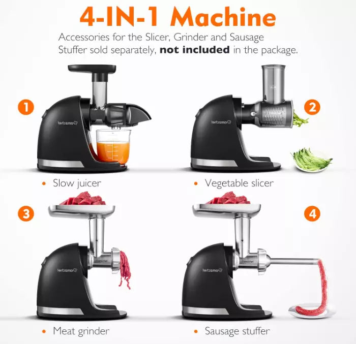AMZCHEF Black Juicer Machines, Cold Press Slow Juicer, Masticating Juicer whole Fruit and Vegetable- 307 - OneBag