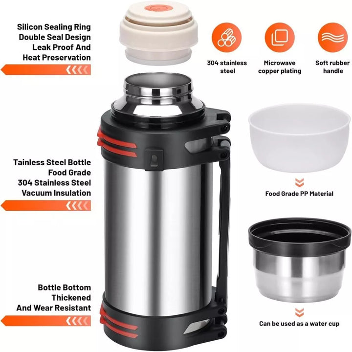 2L Stainless Steel Thermal Vacuum Travel Insulated Bottle Giant Flask for Hot and Cold Drinks - OneBag