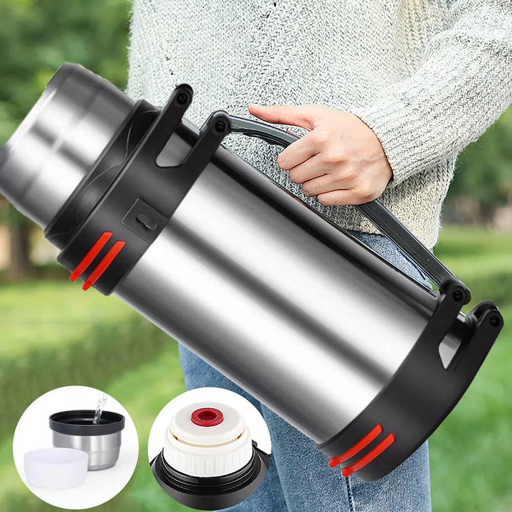 2L Stainless Steel Thermal Vacuum Travel Insulated Bottle Giant Flask for Hot and Cold Drinks - OneBag