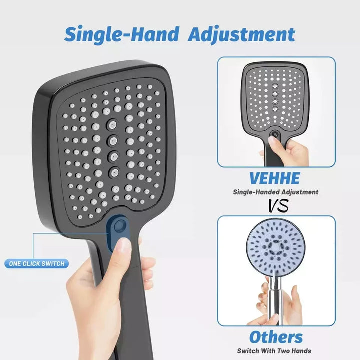 VEHHE High Pressure Shower Heads with 3 Modes, Power Shower Head Large Panel & Self-Cleaning Silicone Nozzles - OneBag