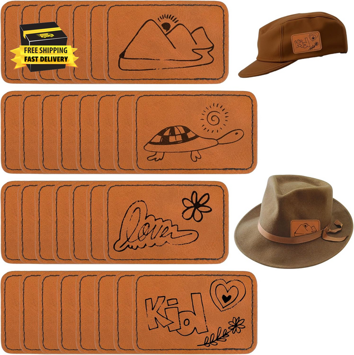 30 Pcs Blank Leatherette Hats Patches with Adhesive Rustic, Leatherette Rectangle Patches Faux, Leather Patches - OneBag