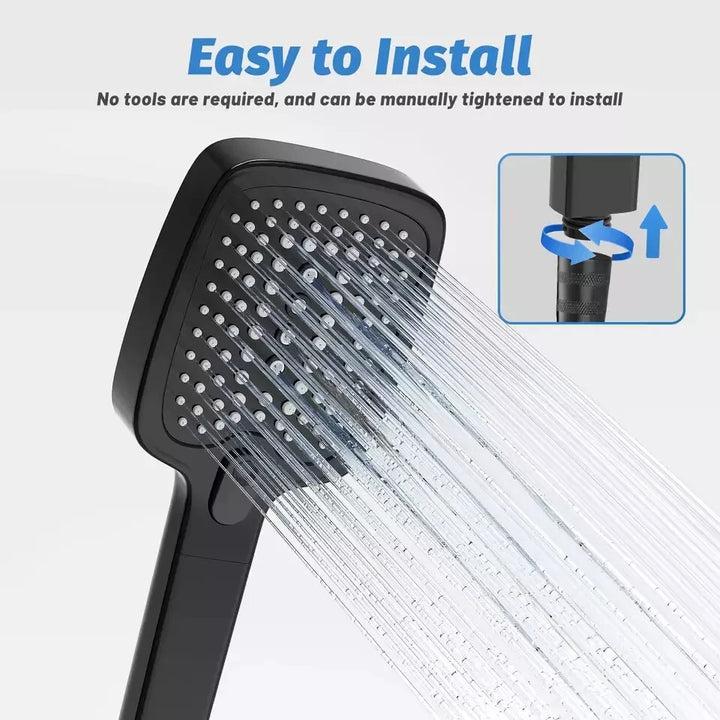 VEHHE High Pressure Shower Heads with 3 Modes, Power Shower Head Large Panel & Self-Cleaning Silicone Nozzles - OneBag