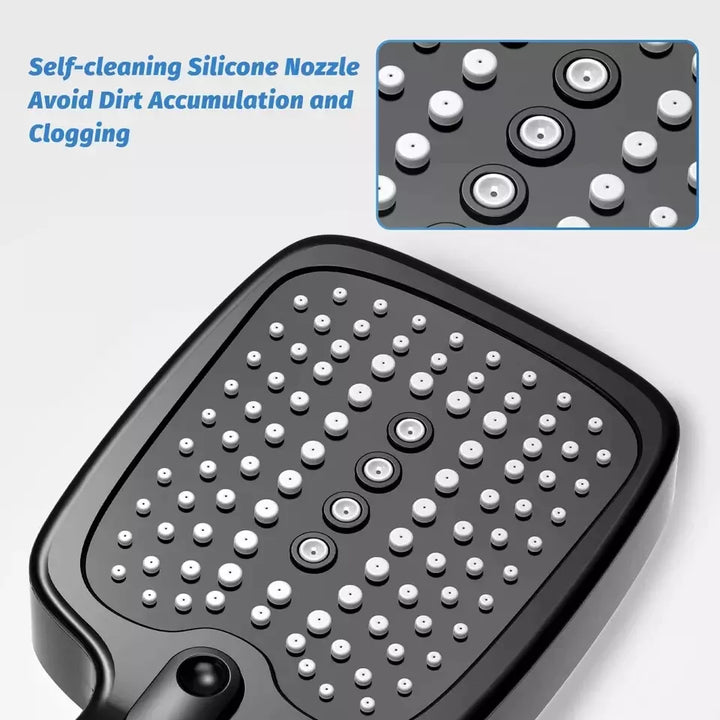 VEHHE High Pressure Shower Heads with 3 Modes, Power Shower Head Large Panel & Self-Cleaning Silicone Nozzles - OneBag