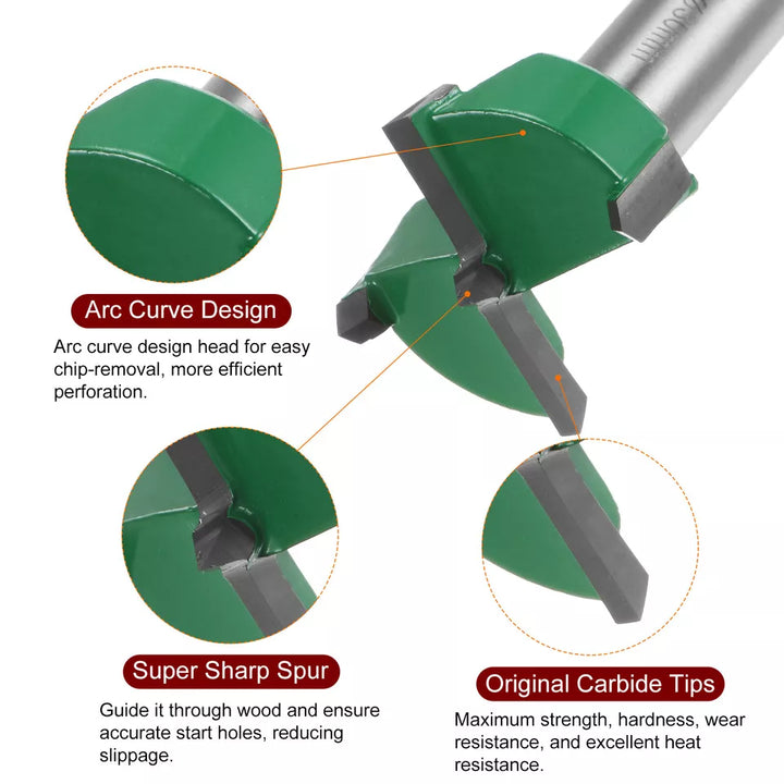 Green Forstner Drill Bit 30mm (1-1/6") Tungsten Carbide Wood Forstner Bit Opener Cutter for Hinge Hole Drilling Woodworking - OneBag