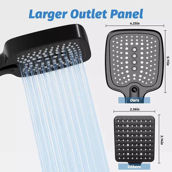 VEHHE High Pressure Shower Heads with 3 Modes, Power Shower Head Large Panel & Self-Cleaning Silicone Nozzles - OneBag